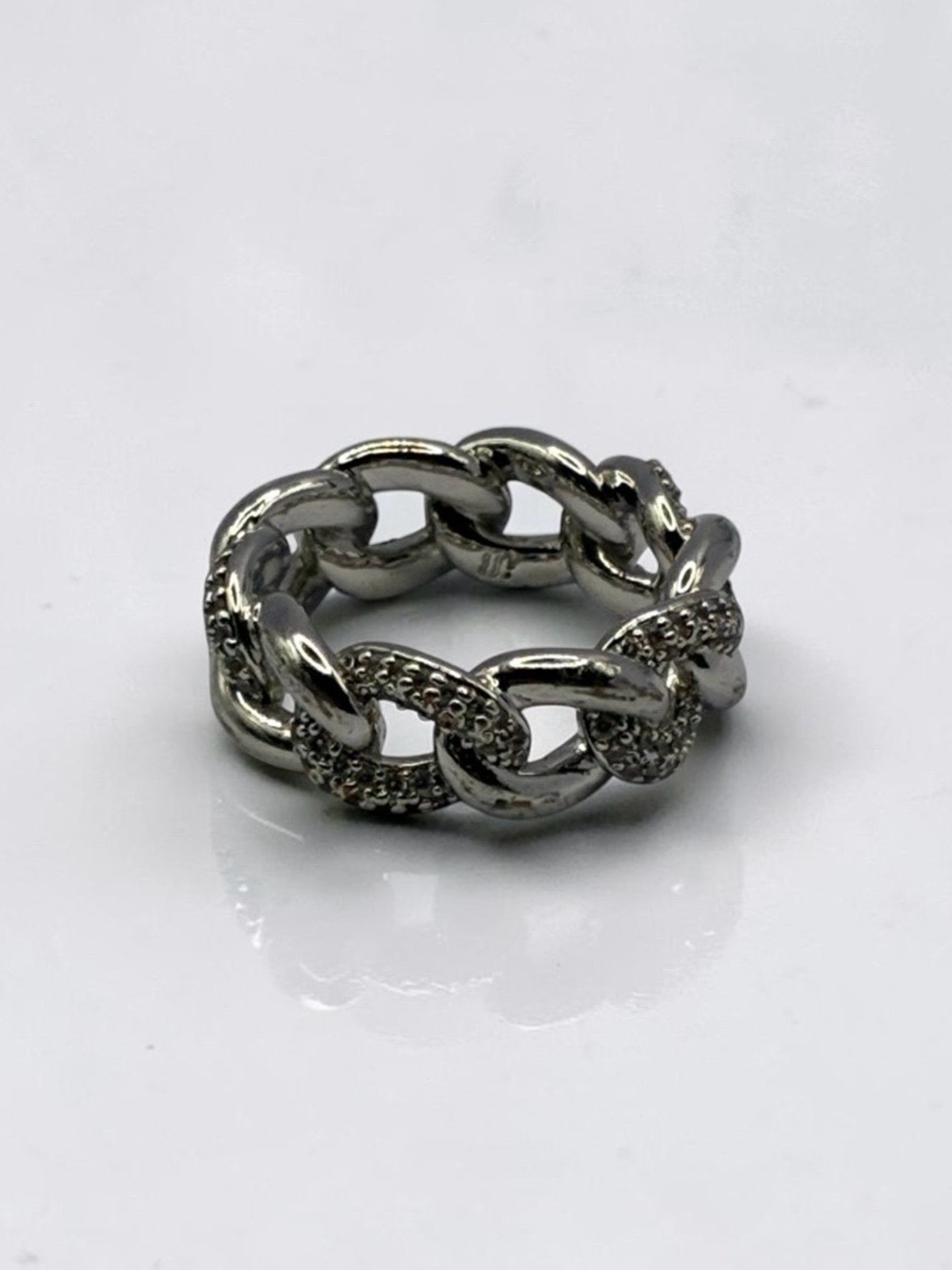 Bomb Party Silver Pavé Chain Link Eternity Ring Size 8